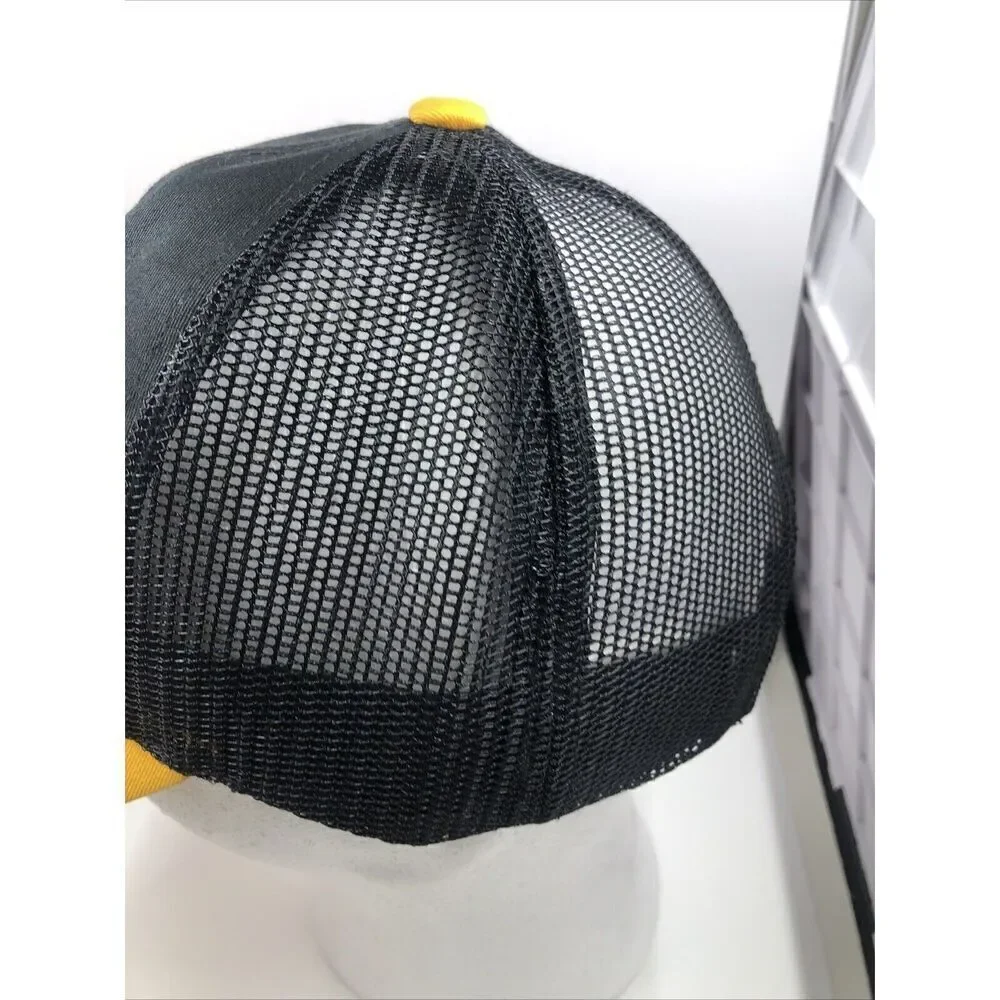 Vintage CAT Caterpillar Hat Mesh Trucker Snapback Baseball Cap Black Yellow